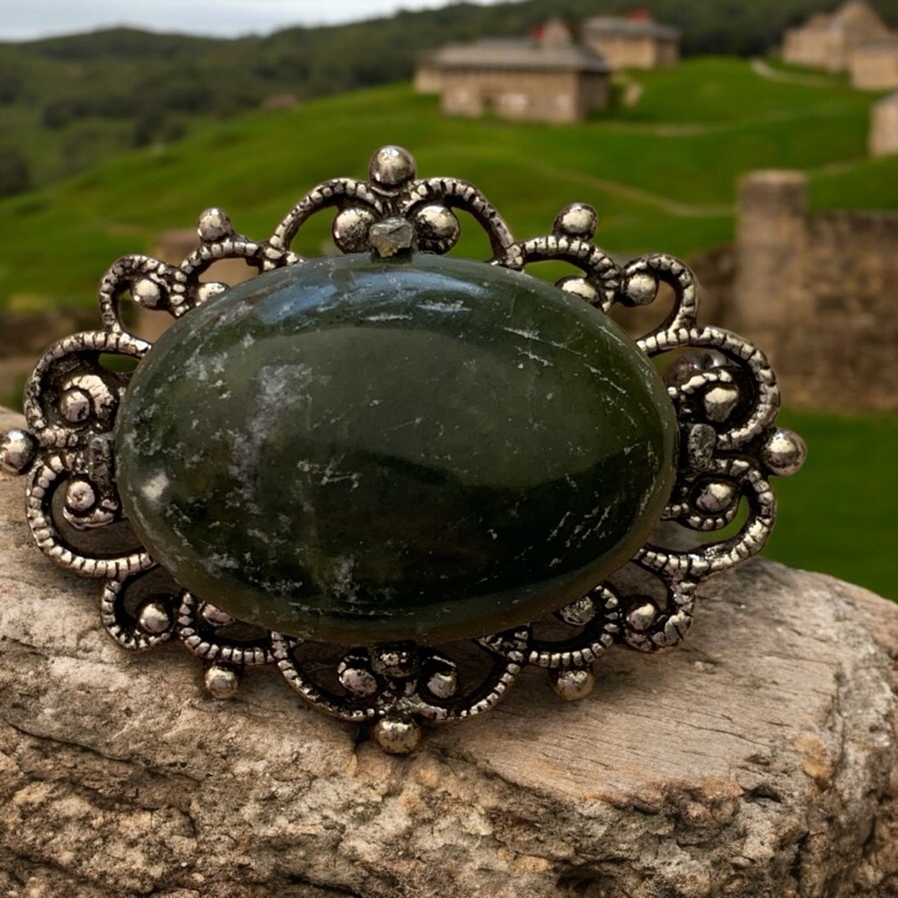 Vintage Large Piece of Connemara Marble Silver Tone Brooch from Ireland